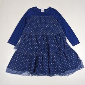 Hanna Andersson Dress Girls Sz 10 Navy Tulle Star Metallic Long Sleeve
